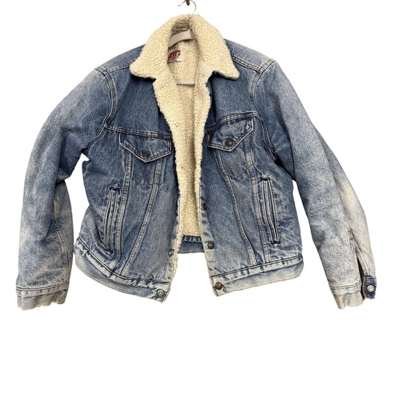 Vintage Levi's Jacket Mens 42 Blue Denim Sherpa Lined Trucker 70508 USA Western
